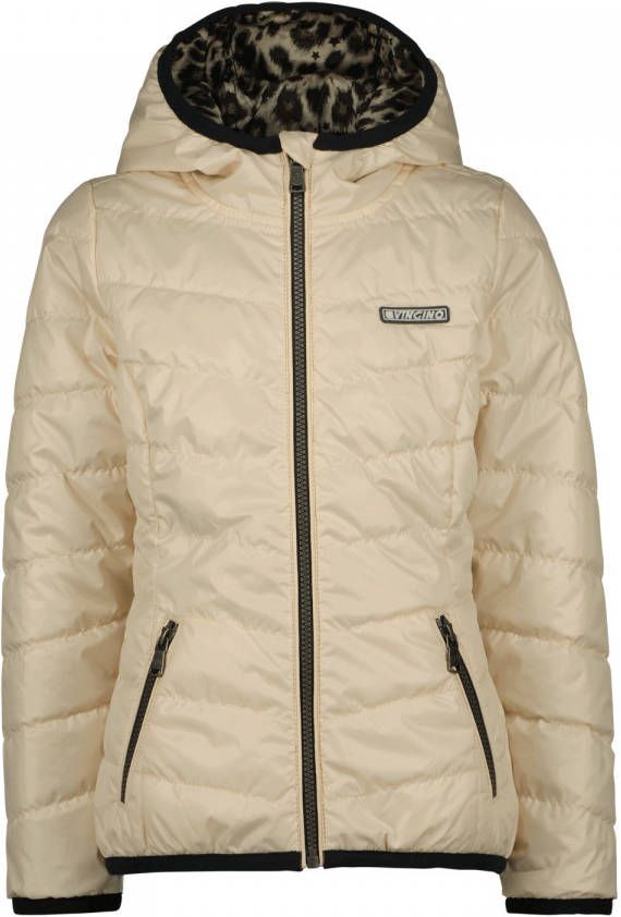 Vingino reversible gewatteerde jas Tenire met panterprint champagne