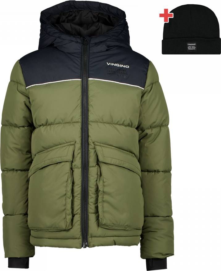 Vingino winterjas Tamosi olijfgroen/zwart