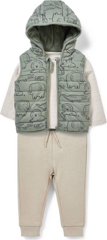 C&A bodywarmer + longsleeve + joggingbroek groen/wit/ecru