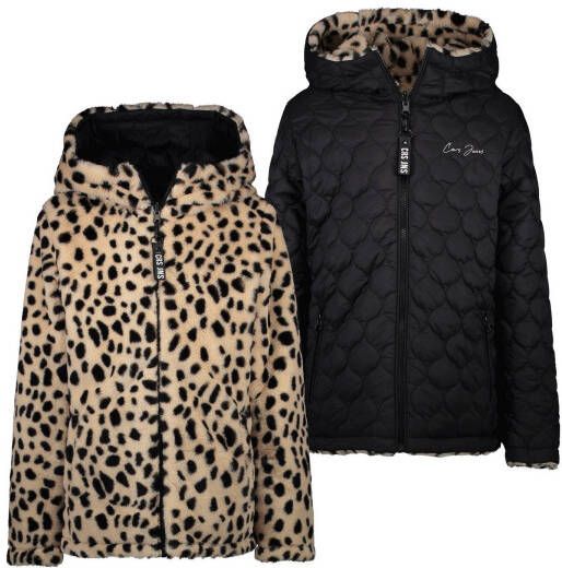 Cars reversible imitatiebont winterjas Jixs met panterprint zwart/lichtbruin