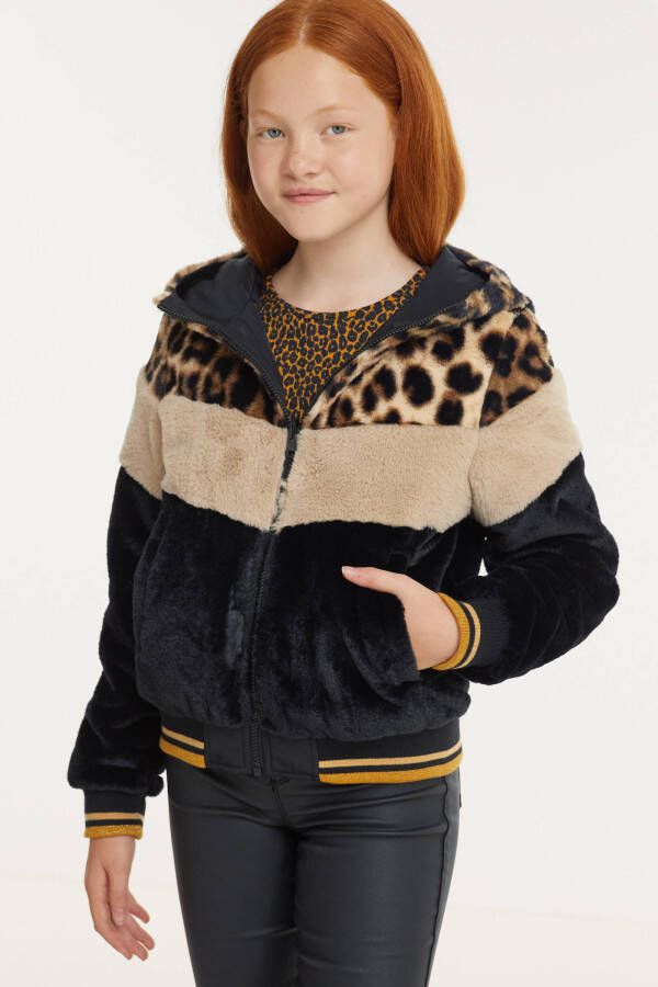 Cars reversible imitatiebont winterjas Wissy met panterprint bruin/zwart/beige