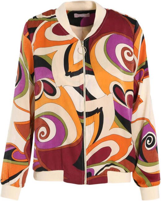 Cassis bomberjack tussen met grafische print beige/roze/oranje/groen
