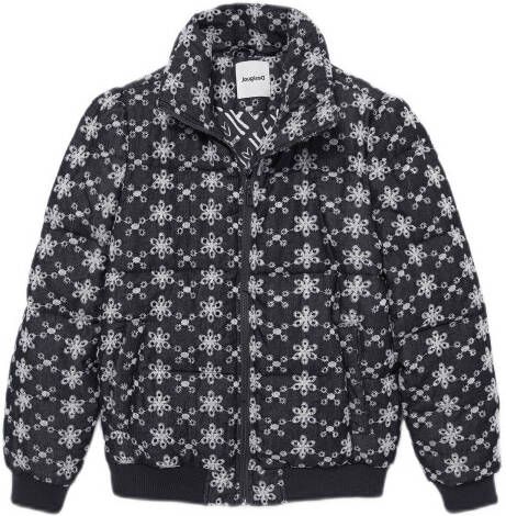 Desigual gebloemde gewatteerde jas zwart/wit