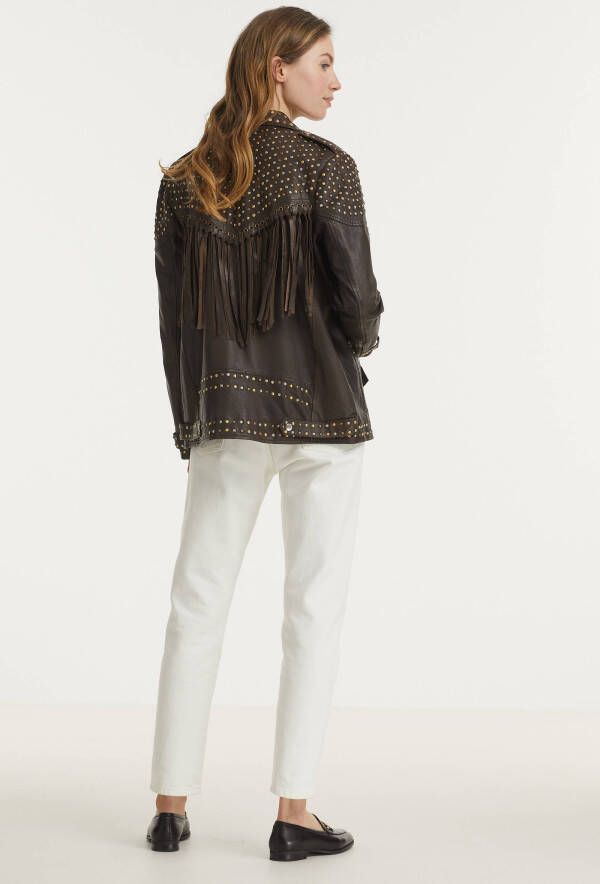 Goosecraft leren jack met studs donkerbruin