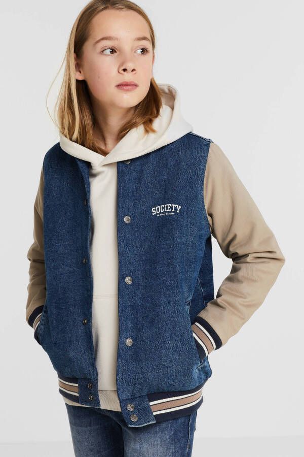 JACK & JONES JUNIOR bomberjack JORMASH met tekst blauw/beige