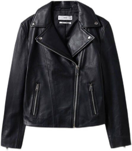 Mango Perfect Bikerjack van schapenleer met ritszakken