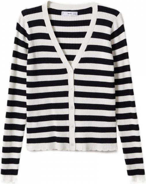 Mango gestreept ribgebreid vest wit/zwart