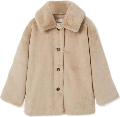 Mango Cannelle mantel van imitatiebont met steekzakken