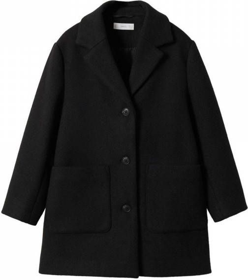 Mango Svart mantel in wolblend met opgestikte zakken