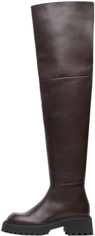 Mango leren overknee laarzen donkerbruin