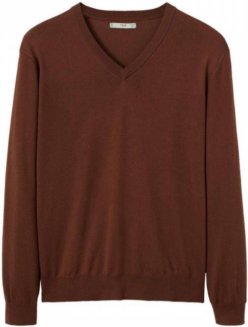 Mango Man fijngebreide pullover van merinowol roest koper
