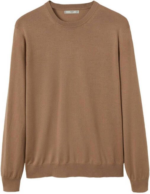 Mango Man fijngebreide trui van merinowol middenbruin