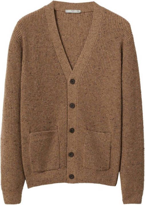 Mango Nizac grofgebreid vest in wolblend met opgestikte zakken