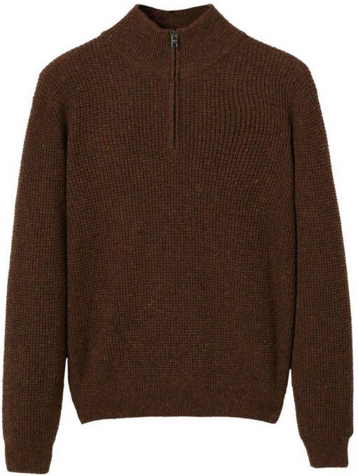 Mango Man gemêleerde grofgebreide schipperstrui met wol bruin