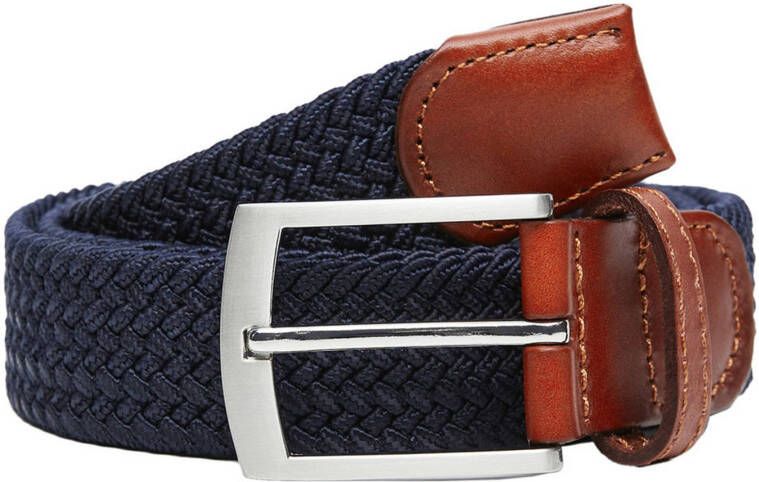 Mango Elastic gevlochten riem met leren details