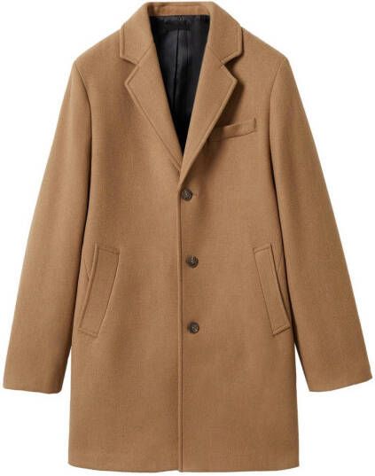 Mango Hake mantel in wolblend met steekzakken