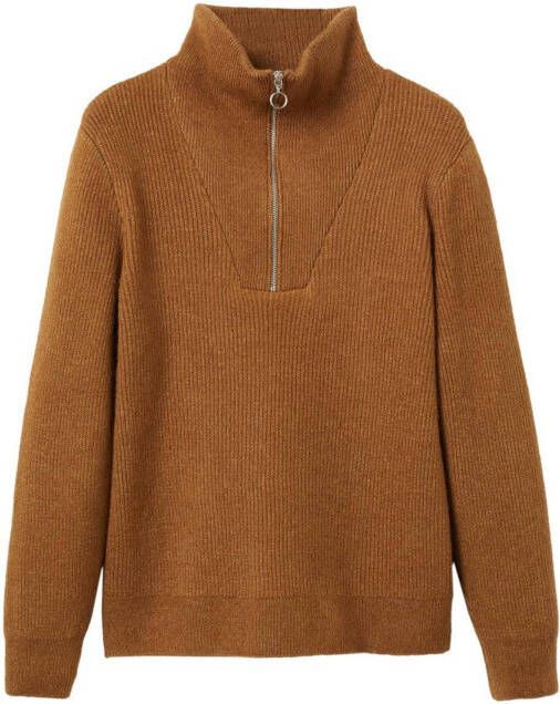 Mango Pau ribgebreide trui in wolblend met halve rits