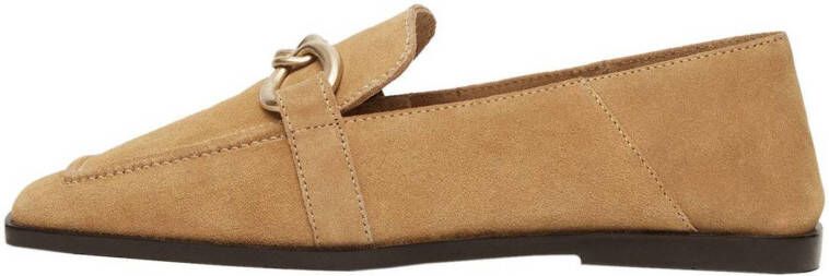 Mango suède loafers met ketting camel