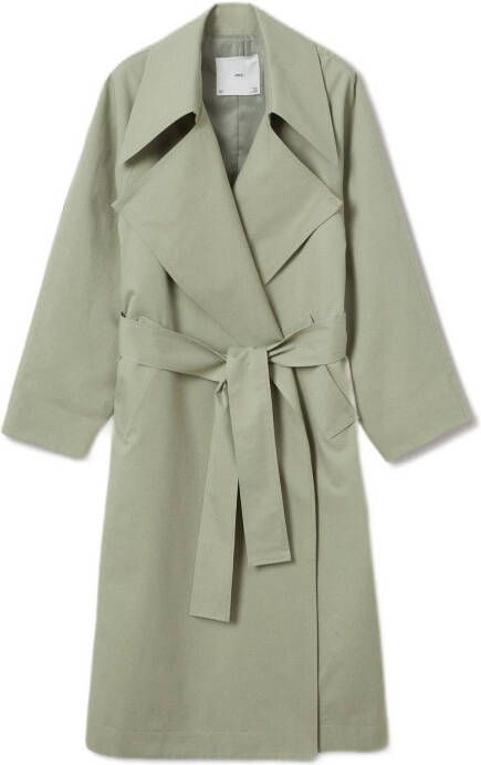 Mango Mint trenchcoat met steekzakken en strikceintuur