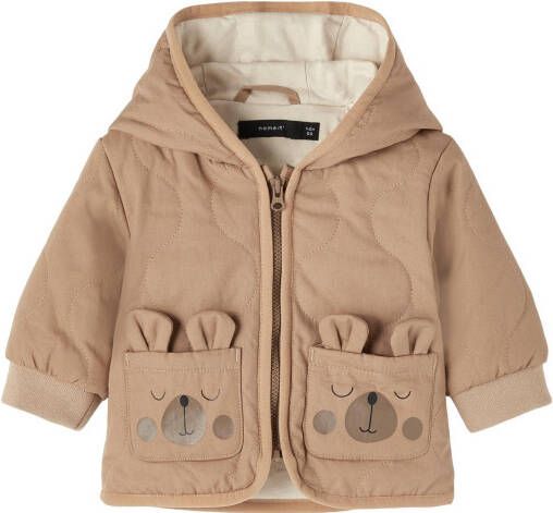 NAME IT BABY newborn baby zomerjas NBMMATHEO met printopdruk en 3D applicatie bruin