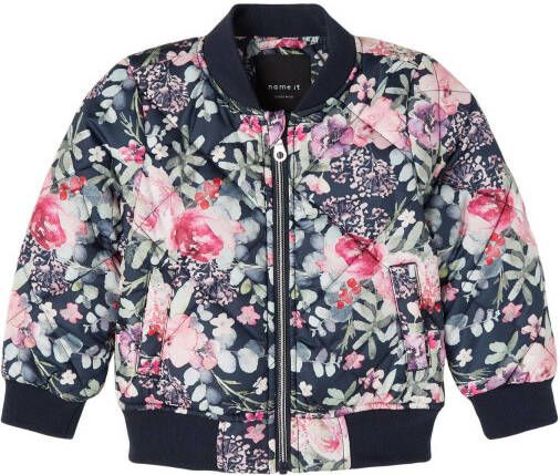 NAME IT MINI gebloemd bomberjack NMFMARIE donkerblauw/multi