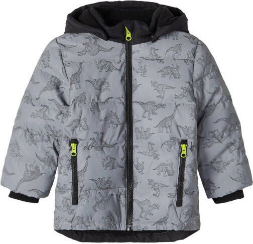 NAME IT MINI gewatteerde winterjas NMMMIKE met all over print grijs