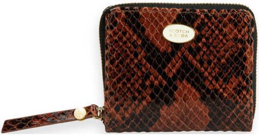 Scotch & Soda leren portemonnee met slangenprint bruin