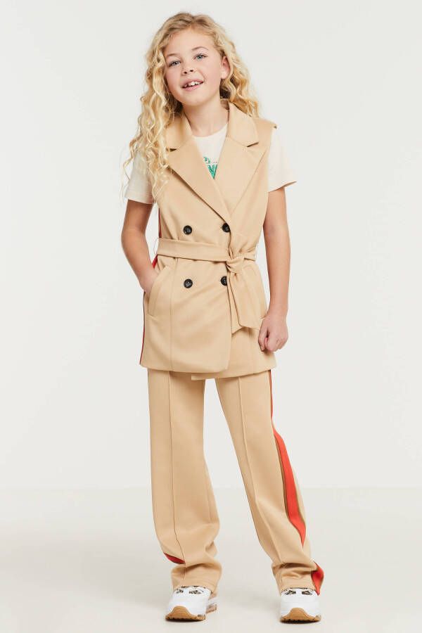 Shoeby Jill & Mitch gilet Sleeveless Jogger met ceintuur zand/rood