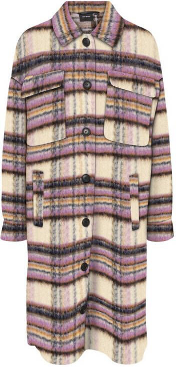 VERO MODA geruite shacket VMGEMMA paars/ecru/zwart