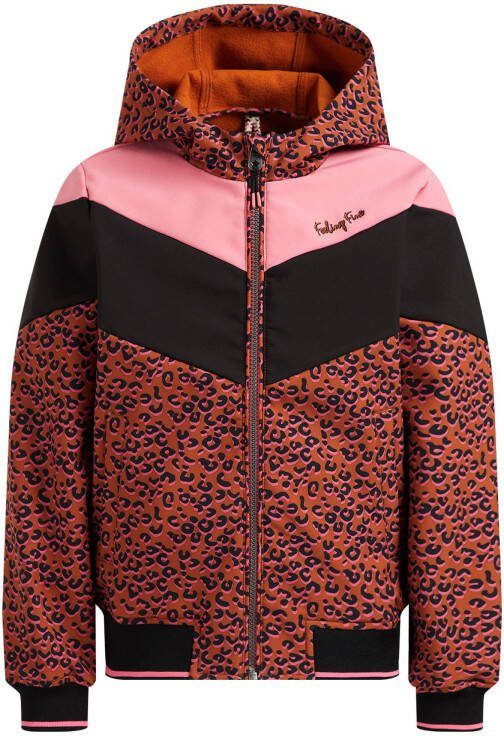 WE Fashion softshell jas tussen met dierenprint bruin/zwart/roze