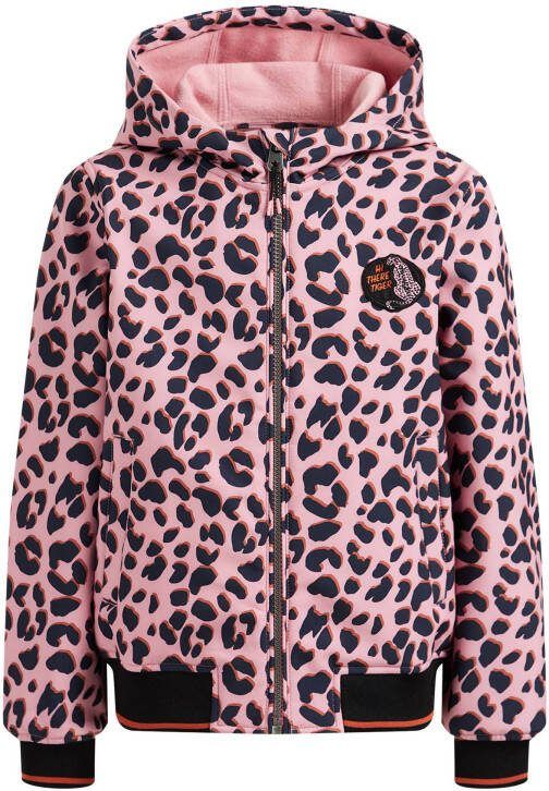 WE Fashion softshell tussenjas met dierenprint roze/zwart