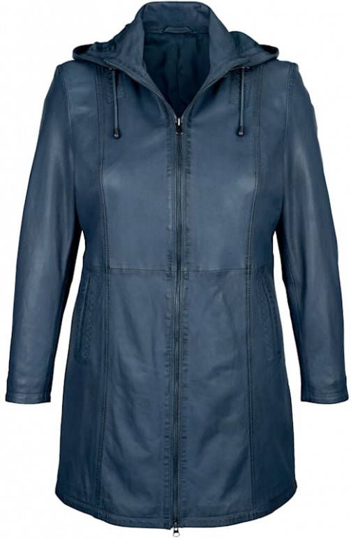 MIAMODA Leren jas met praktische capuchon Jeansblauw