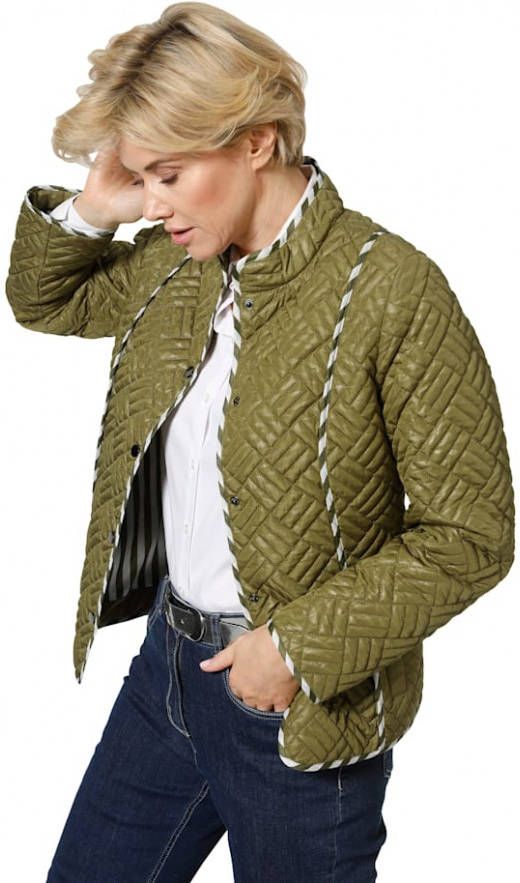 MONA Doorgestikte jas met folieprint Mosgroen/Wit