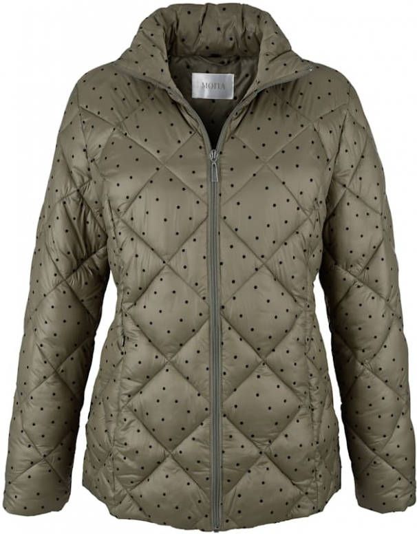 MONA Doorgestikte jas met gestippelde flockprint Salie