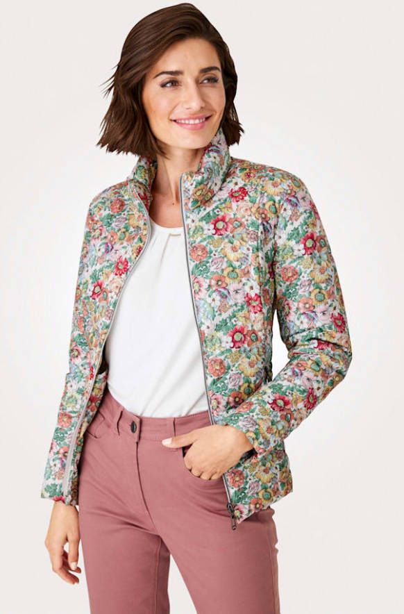 MONA Gewatteerde jas met bloemendessin Ecru/Groen/Roze