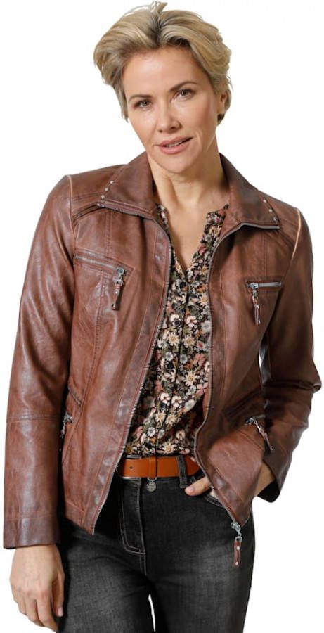 MONA Imitatieleren jasje in washed look Cognac