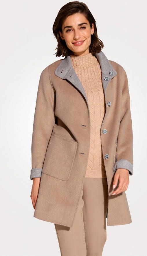 MONA Keerbare jas van een mix van doubleface en wol Camel/Lichtgrijs