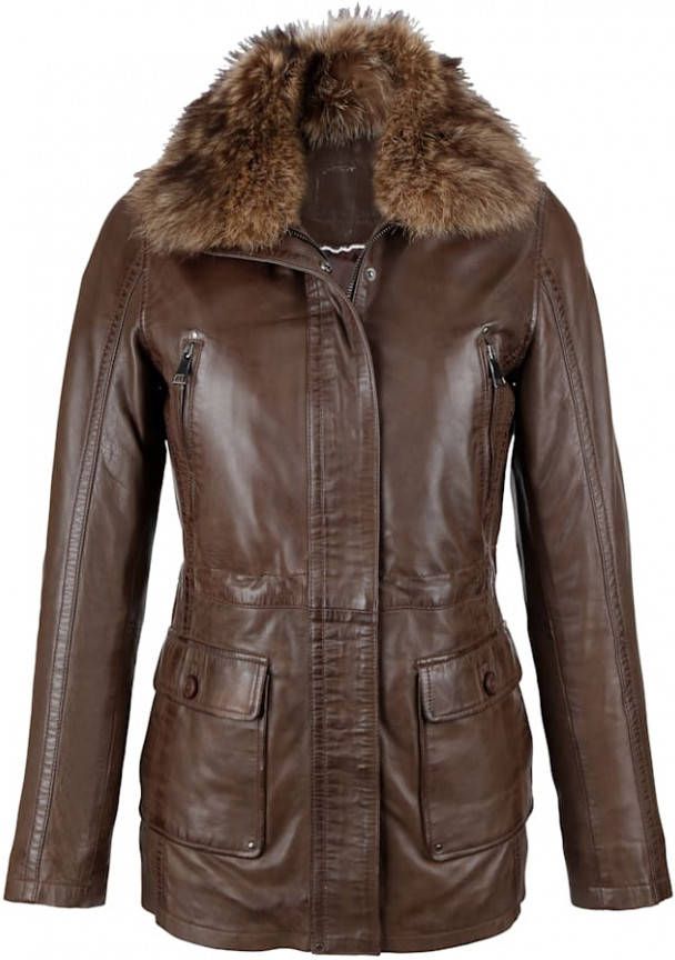 MONA Leren jas met klinknageltjes Bruin