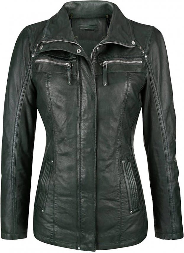 MONA Leren jas van echt lamsnappa Dennengroen