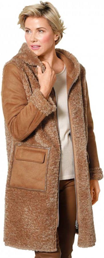 MONA Mantel van een modieuze materialenmix Cognac