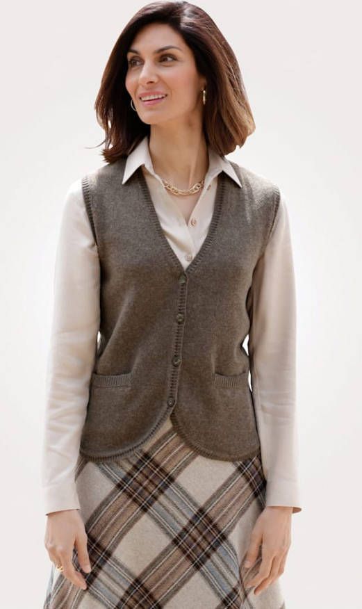 MONA Mouwloos vest met scheerwol Bruin