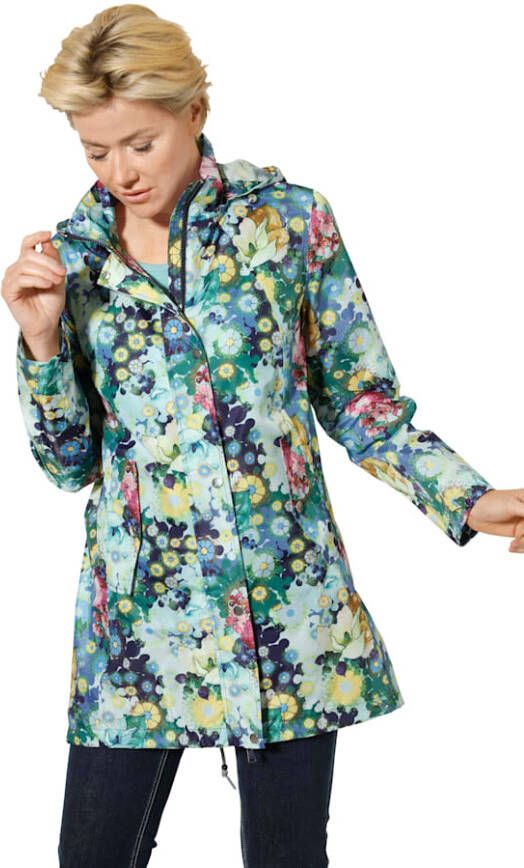 MONA Regenjas met modieus bloemendessin Rookblauw/Groen/Geel