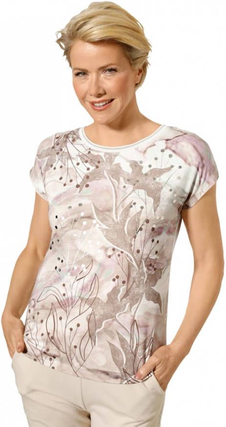 MONA Shirt met modieuze printmix Taupe/Ecru/Lavendel