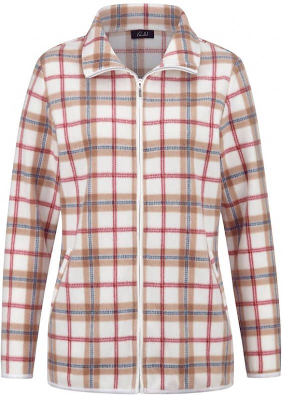 Paola Fleece vest met ruitendessin Ecru/Taupe/Bordeaux