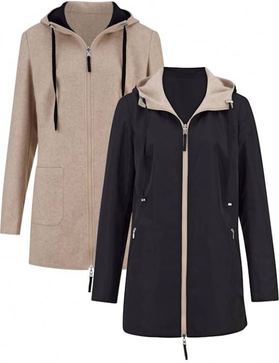 Paola Keerbare jas met contrastkleurige afwerking Zwart/Zand