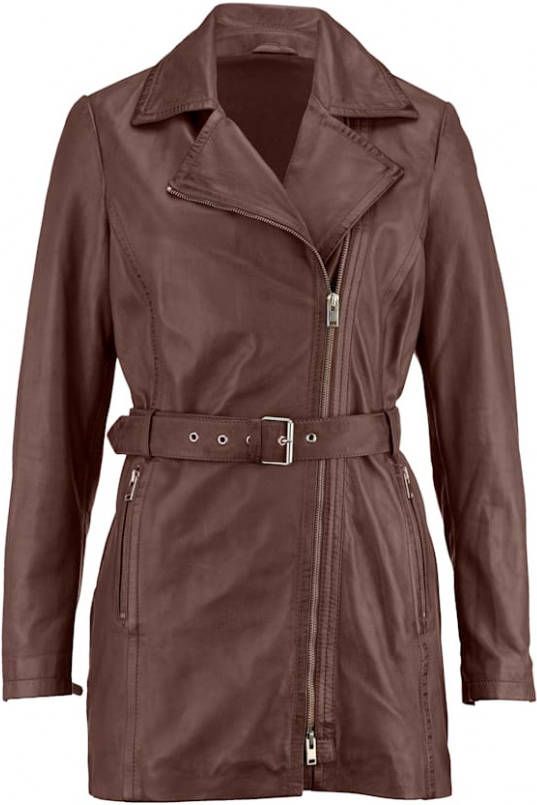 Paola Leren jasje in lange bikerstyle Mahonie